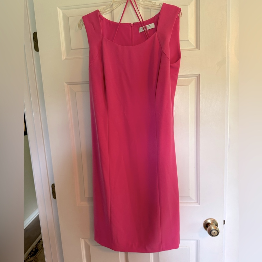 Kasper Pink Sheath Midi Dress Scoop Neck Sleeveless